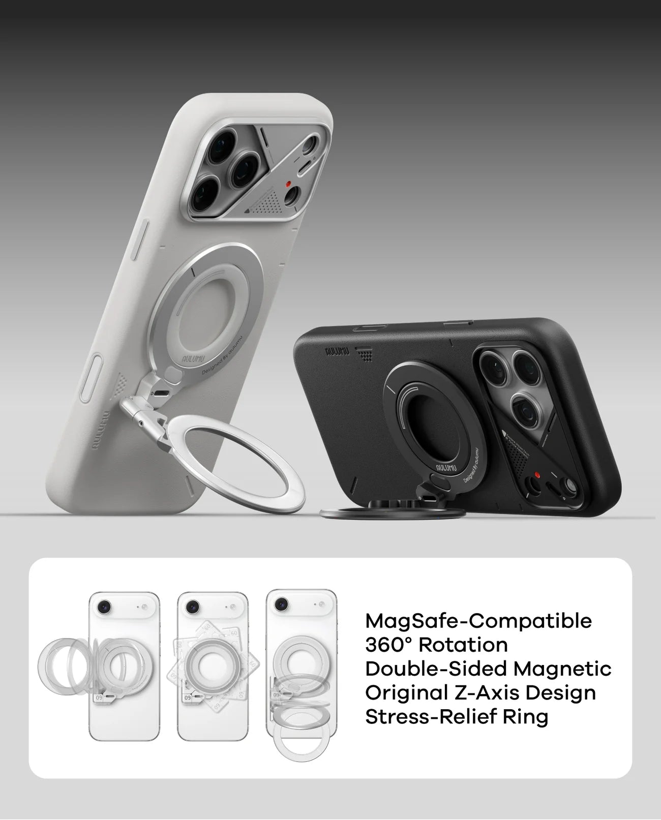 AULUMU G09 Infinite 360° Magnetic Stand | 3-Axis Rotation (SILVER)