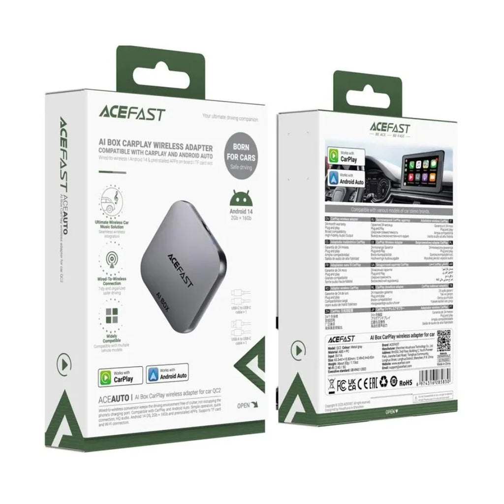 Acefast QC2 Wireless CarPlay/Android Auto AI Box - Grey