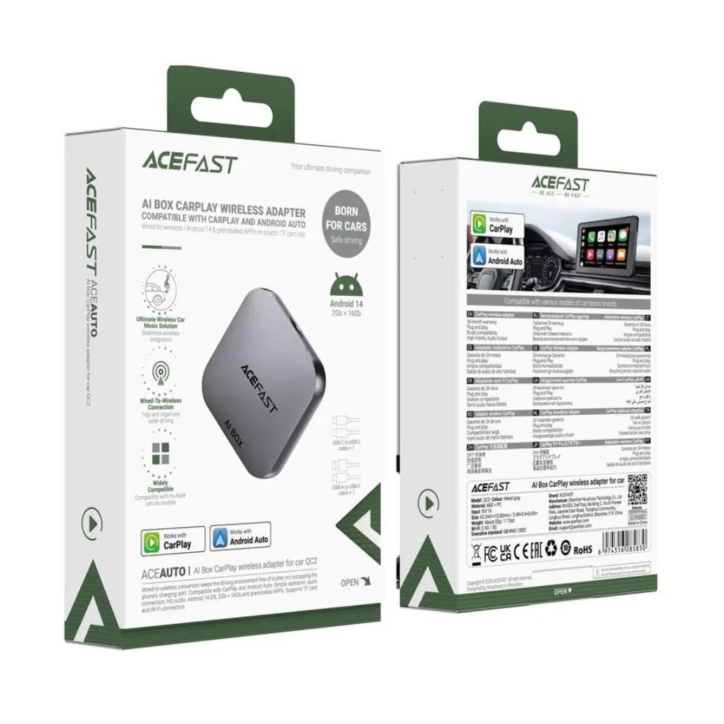 Acefast QC2 Wireless CarPlay/Android Auto AI Box - Grey