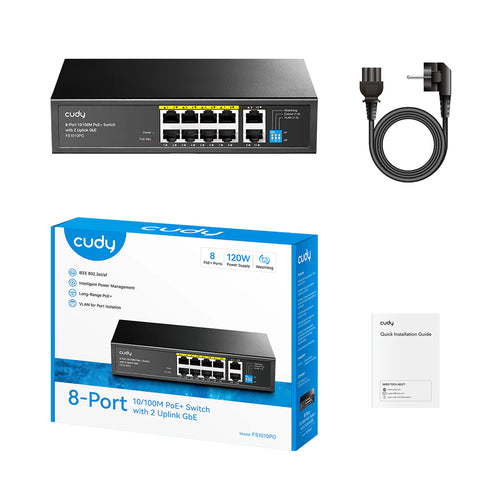 8-Port 10/100M PoE+ Switch with 2 Uplink GbE FS1010PG