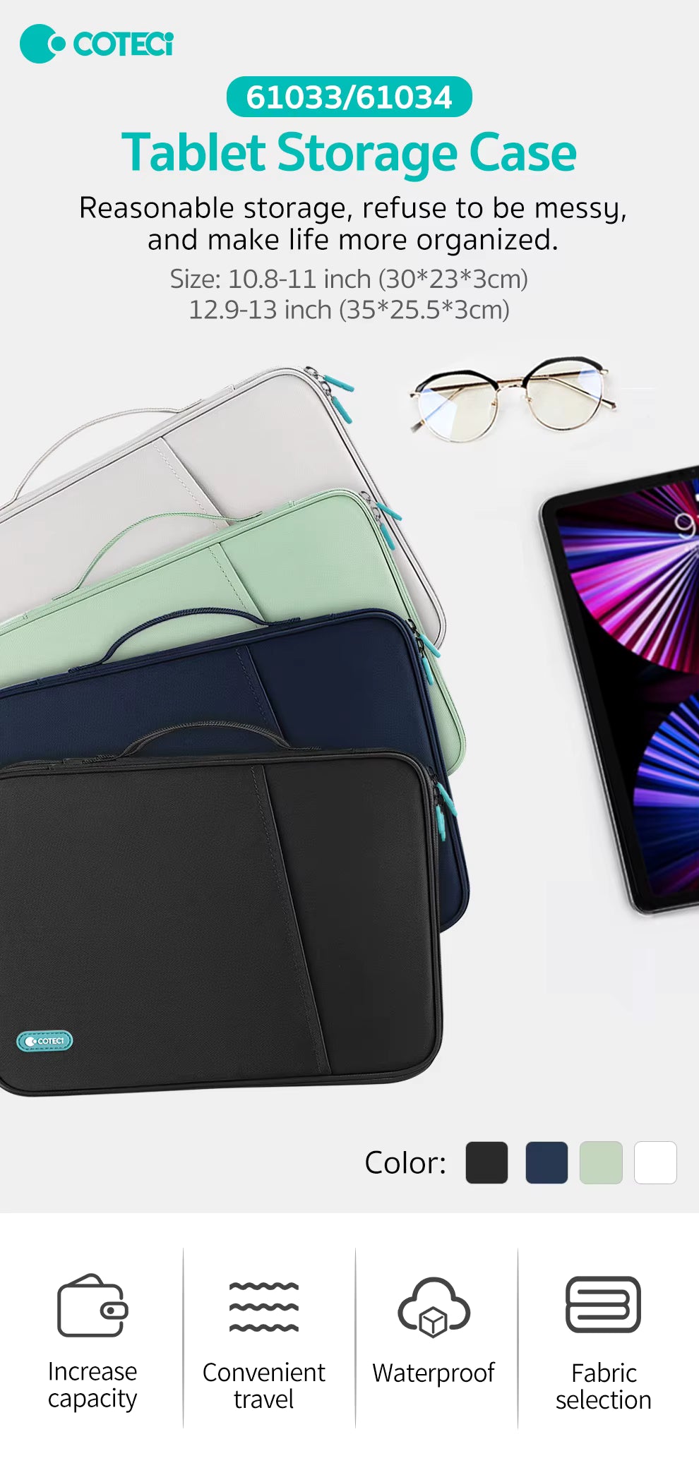 COTECi Large Capacity Waterproof Dustproof Nylon Business Laptop Sleeve Bag Handheld Nylon Laptop Sleeve Zipper Handle Pouch