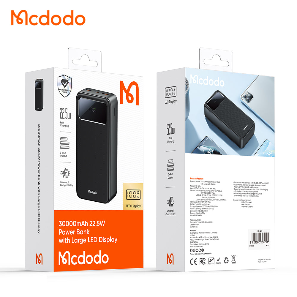 Mcdodo MC-4240 22.5W Large LED Display 30000mAh 1C+2A Power Bank