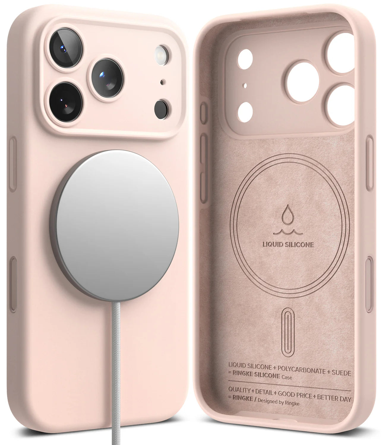 RINGKE iPhone 17 Pro Case | Silicone Magnetic (Pink Sand )