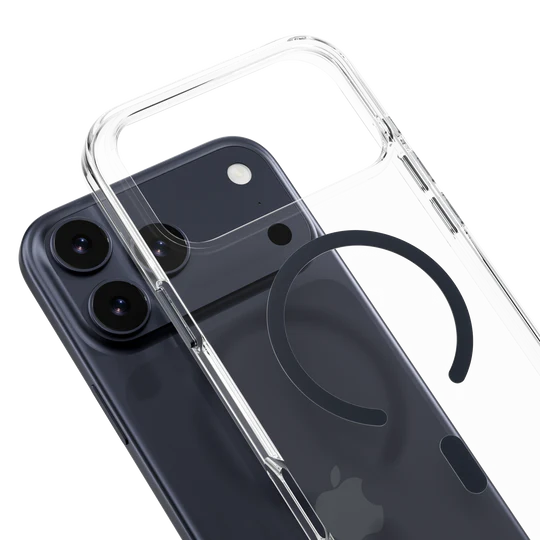 Mageasy Bright M Never Yellowing Protective Clear Case for iPhone 17 Pro Max - Transparent/Midnight ring