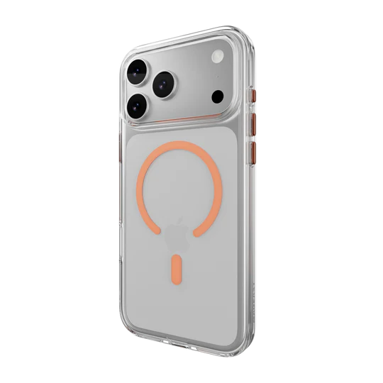 Mageasy Bright M Never Yellowing Protective Clear Case for iPhone 17 Pro Max - Transparent/Coral ring