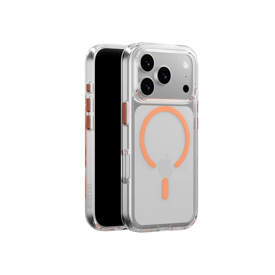 Mageasy Bright M Never Yellowing Protective Clear Case for iPhone 17 Pro - Transparent/ Coral Ring