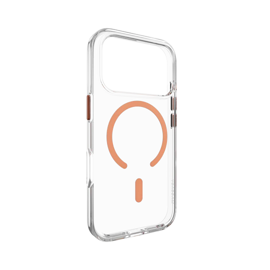 Mageasy Bright M Never Yellowing Protective Clear Case for iPhone 17 Pro - Transparent/ Coral Ring