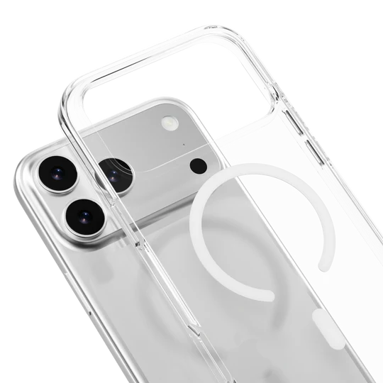 Mageasy Bright M Never Yellowing Protective Clear Case for iPhone 17 Pro Max - Transparent/white ring