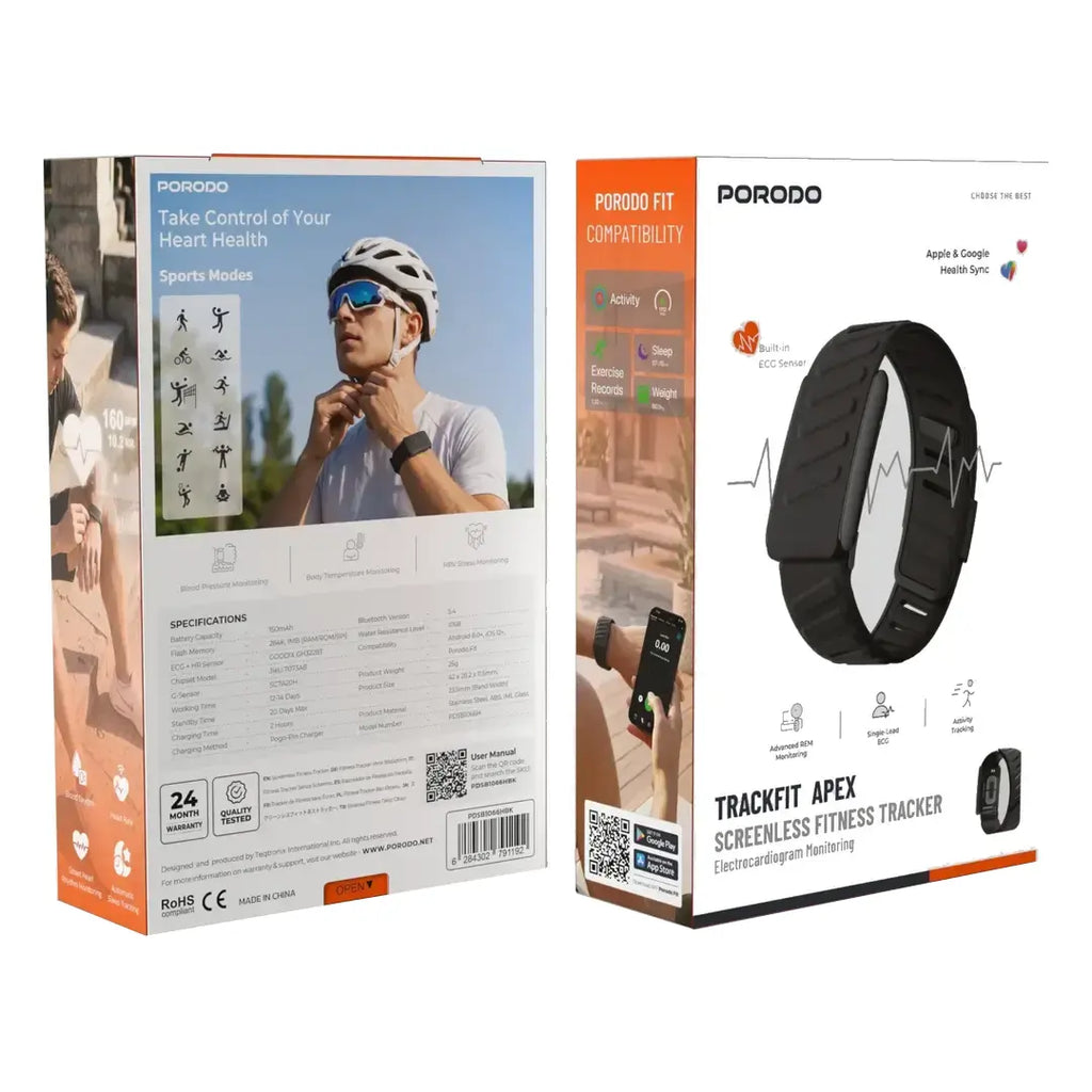 Porodo TrackFit Apex Screenless Fitness Tracker with Electrocardiogram Monitorong - Black