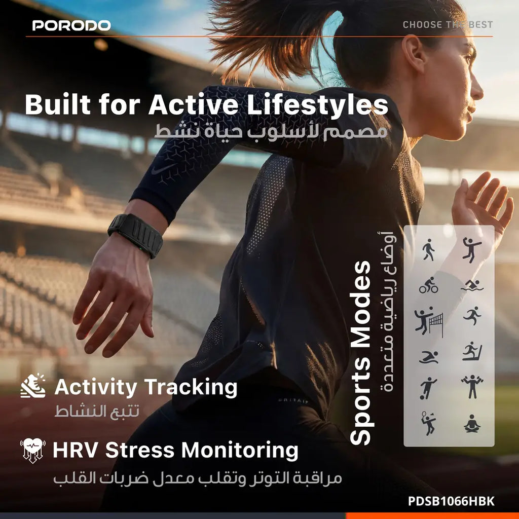 Porodo TrackFit Apex Screenless Fitness Tracker with Electrocardiogram Monitorong - Black