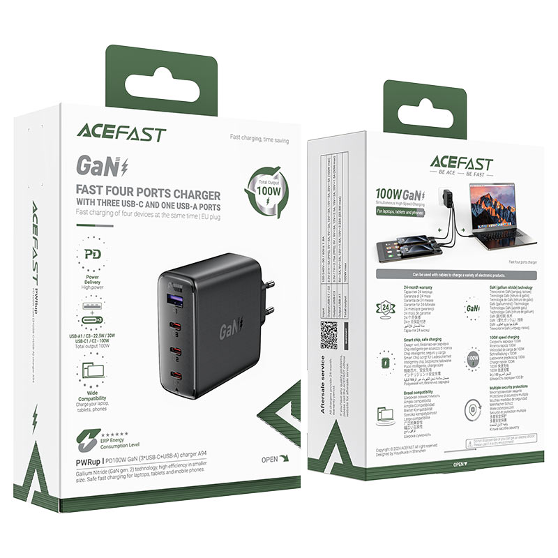 Fast Charge Wall Charger A94 PD100W GaN (3xUSB-C + 1xUSB-A) EU