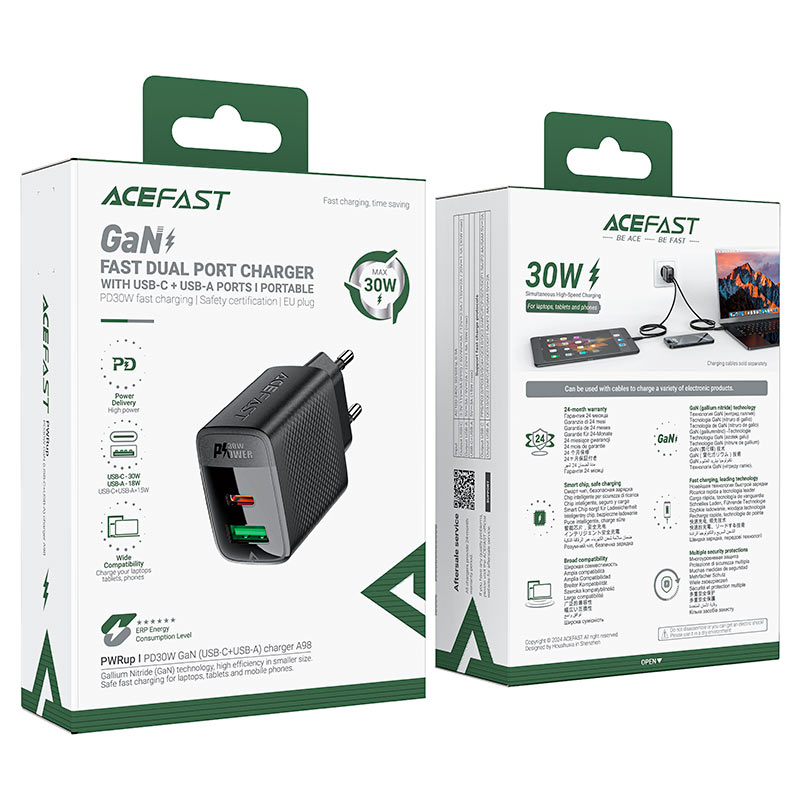 Fast Charge Wall Charger A98 PD30W GaN (1xUSB-C + 1xUSB-A) EU