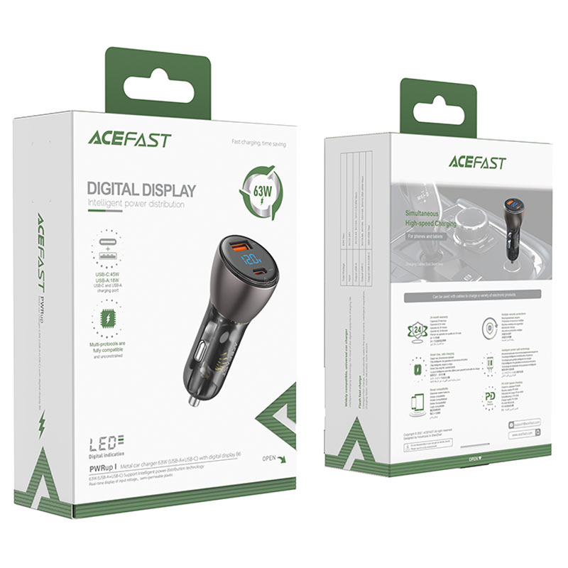 Fast Charge Car Charger B6 63W (1xUSB-C+1xUSB-A)
