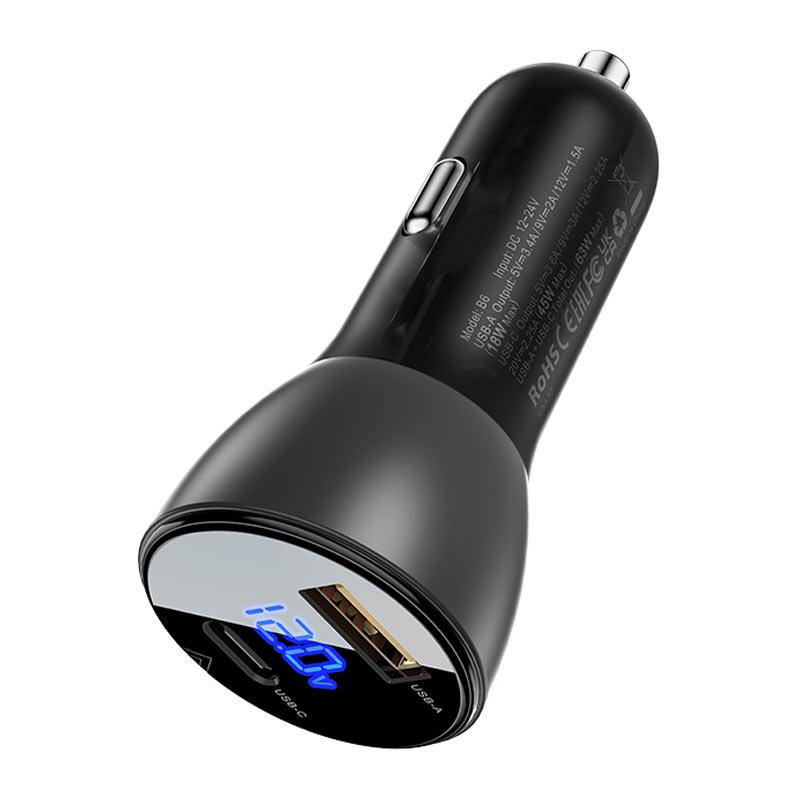Fast Charge Car Charger B6 63W (1xUSB-C+1xUSB-A)