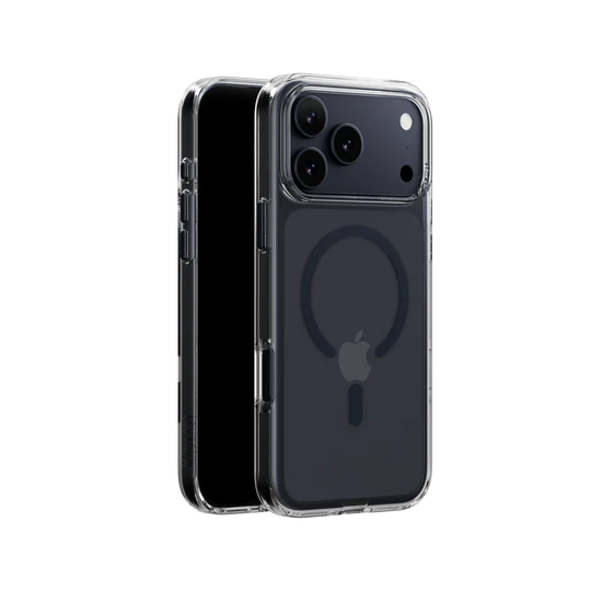 Mageasy Bright M Never Yellowing Protective Clear Case for iPhone 17 Pro - Transparent/Midnight Ring