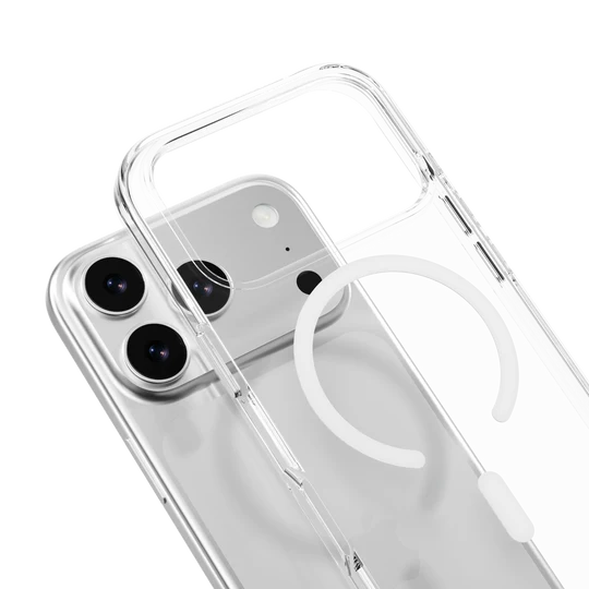 Mageasy Bright M Never Yellowing Protective Clear Case for iPhone 17 Pro - Transparent/ White Ring